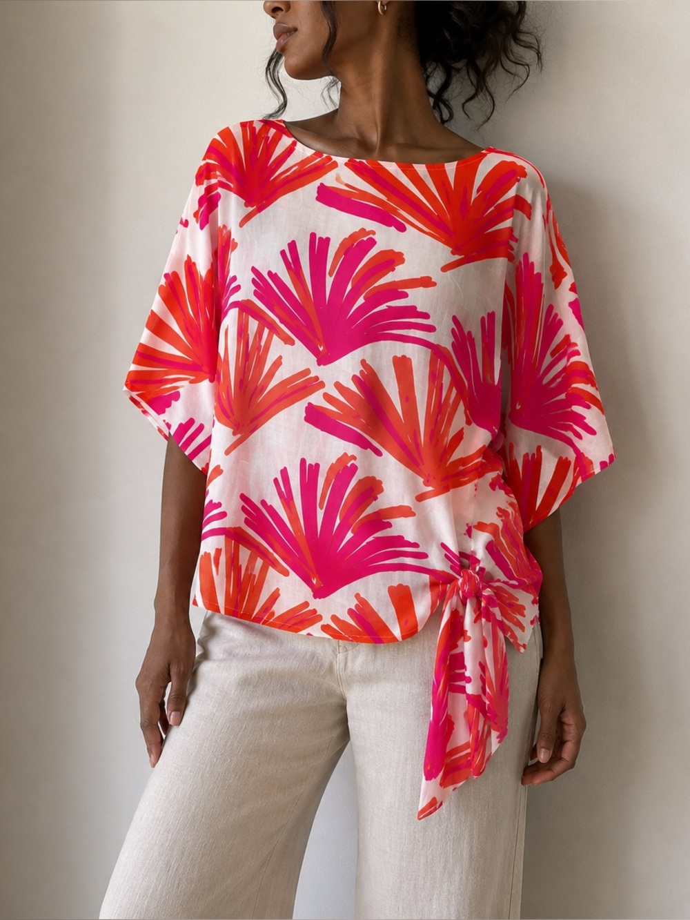 Mary Square Pink Orange Kelly Anne Top Jungle Jive Small Tropical Resortwear